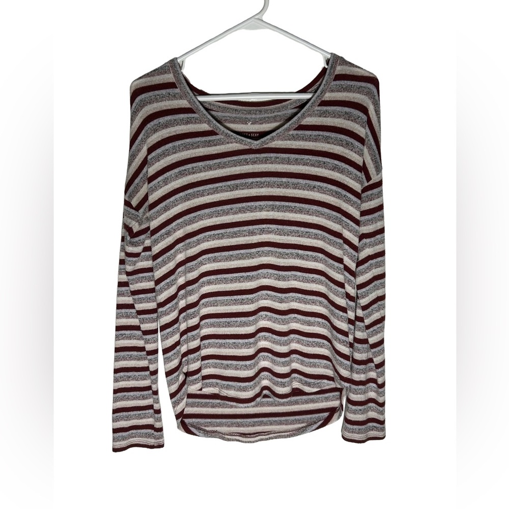 American Eagle Outfitters Soft & Sexy Striped Top‎ - Maroon and Gray